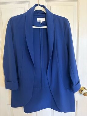 DR2 Women's Royal Blue Open-Front Shawl Collar Blazer